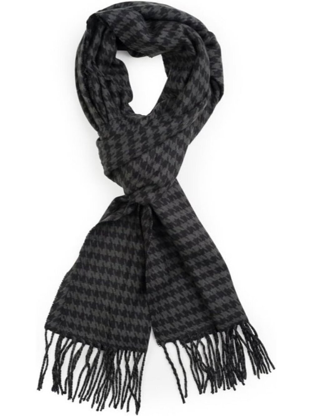 Unisex Grey Houndstooth Check Plum Feather Super Soft Luxurious Cashmere Scarf